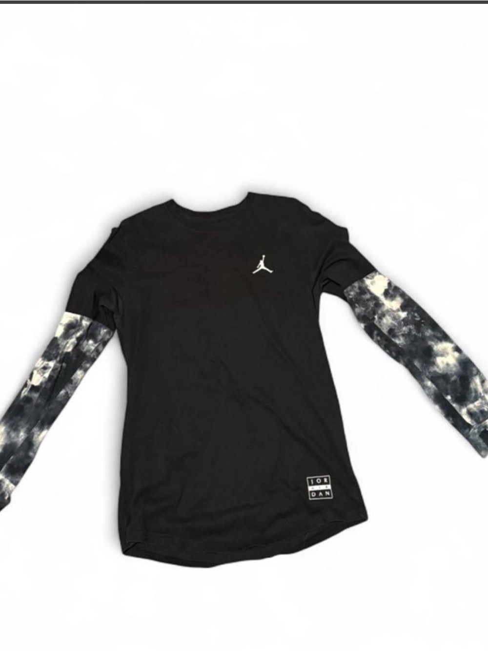 Jordan Black Tee with Black-and-White Tie-Dye Sleeves